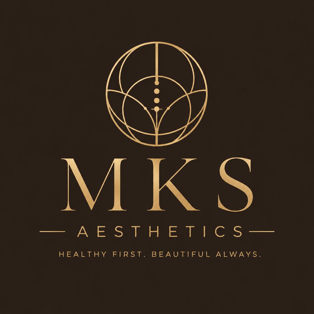 MKS Aesthetics logo on espresso background