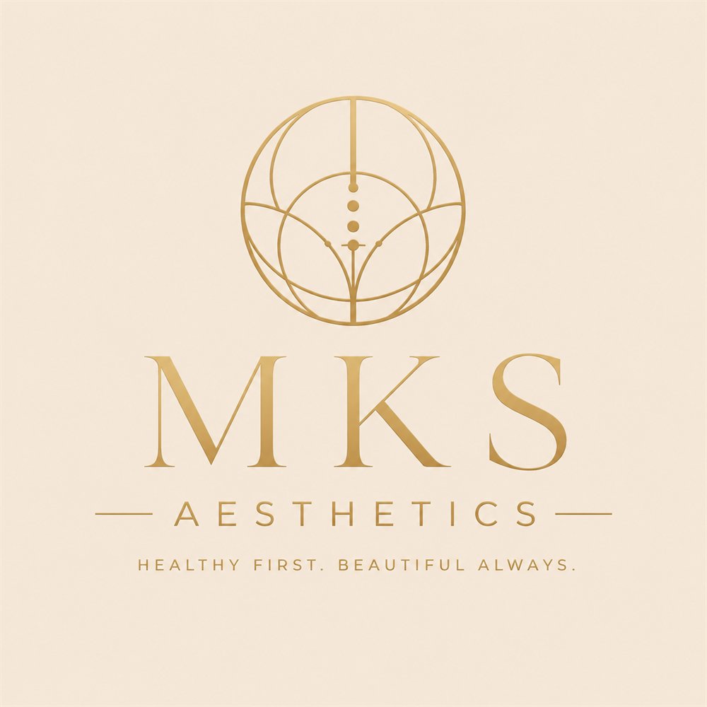 MKS Aesthetics gold logo on warm ivory