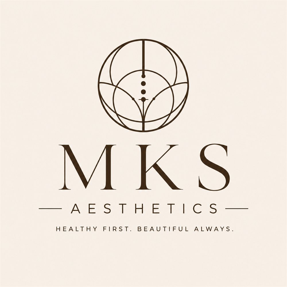 MKS Aesthetics logo on a warm ivory background