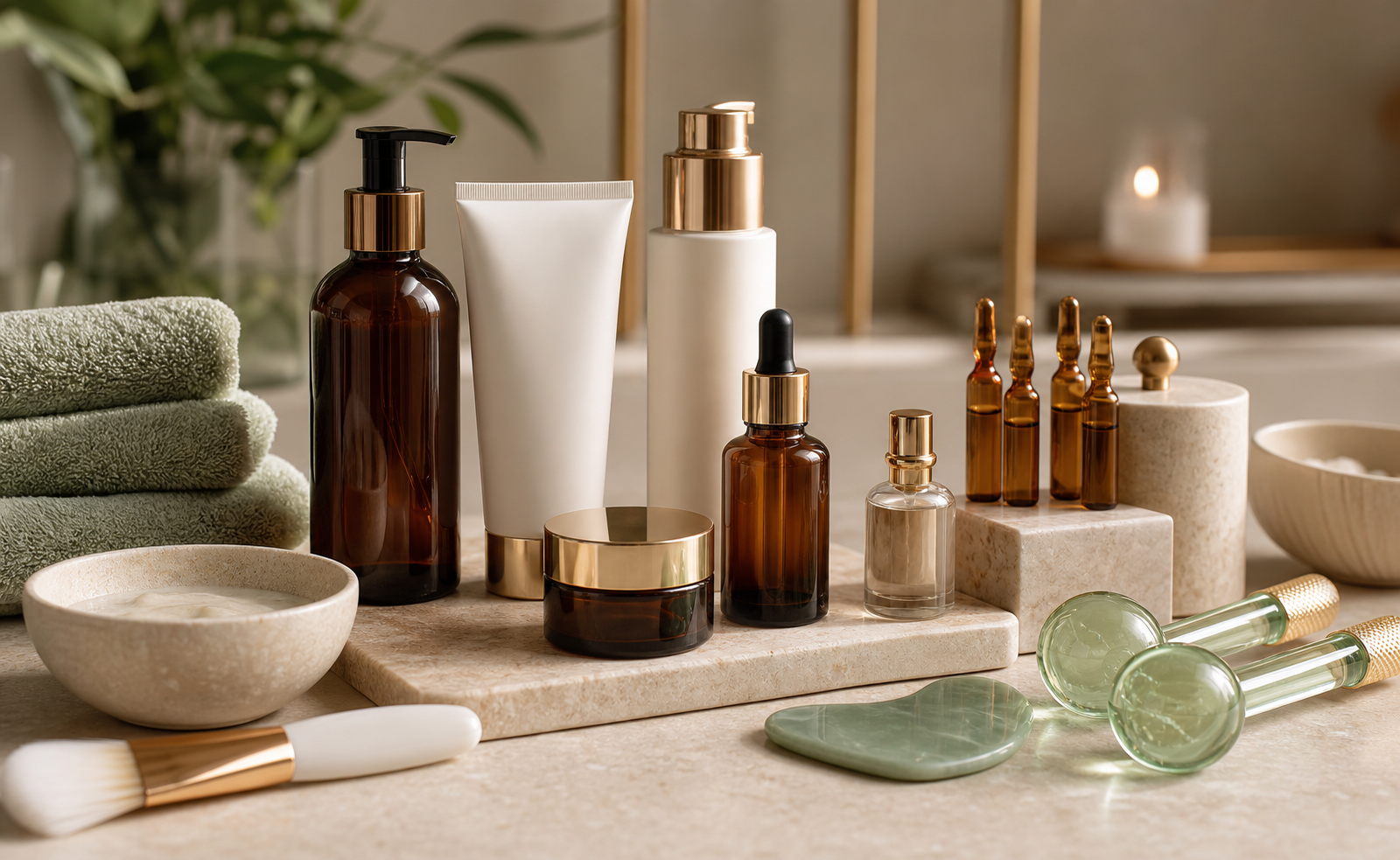 Professional skincare tools and treatment products arranged for MKS Aesthetics